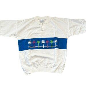 Vintage St Martin  Medium White Blue Palm Tree Beach Vibes Pullover
